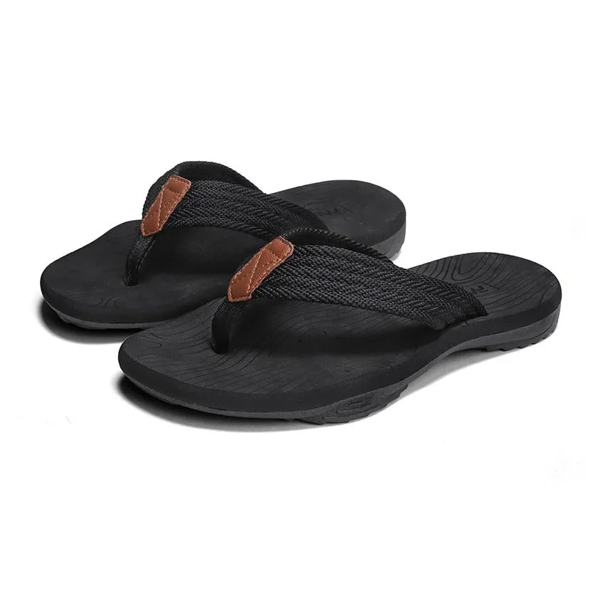 (1 pair) Size 40 Water Repellent Beach Toe Rubber Bathing Sandals - Black