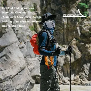 ALOCS  Hiking Staff 5-Section Folding Staff Stretchable Professional Outdoor Hiking Staff Hiking Equipment