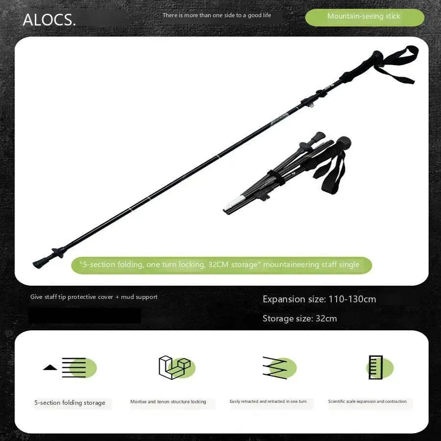 ALOCS  Hiking Staff 5-Section Folding Staff Stretchable Professional Outdoor Hiking Staff Hiking Equipment