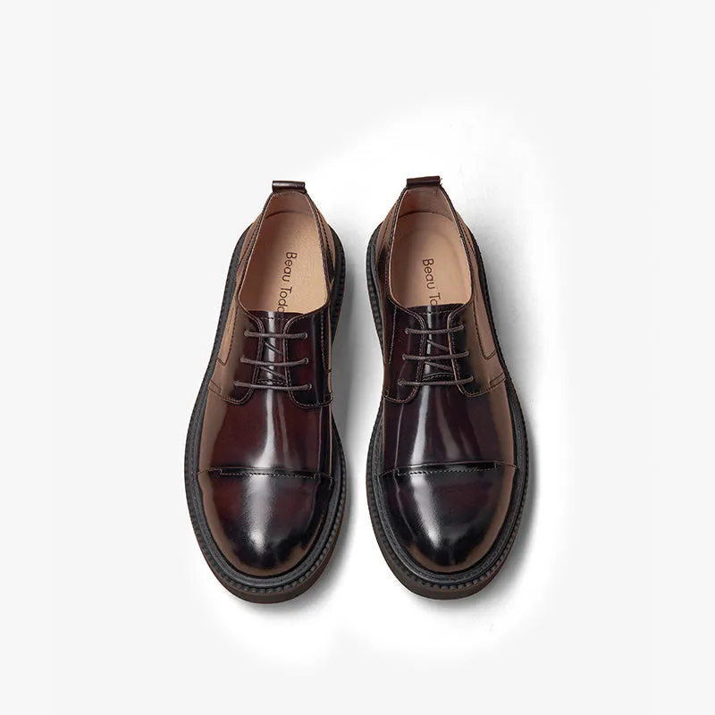 BeauToday Leather Cap Toe Business Dress Shoes for Men