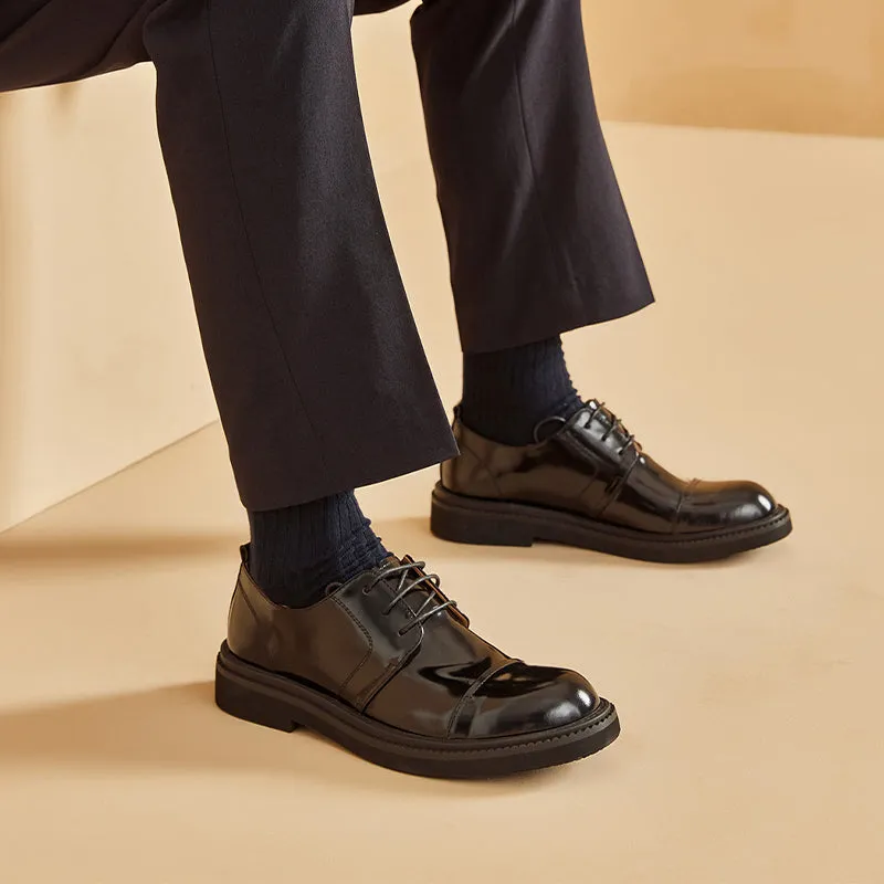 BeauToday Leather Cap Toe Business Dress Shoes for Men