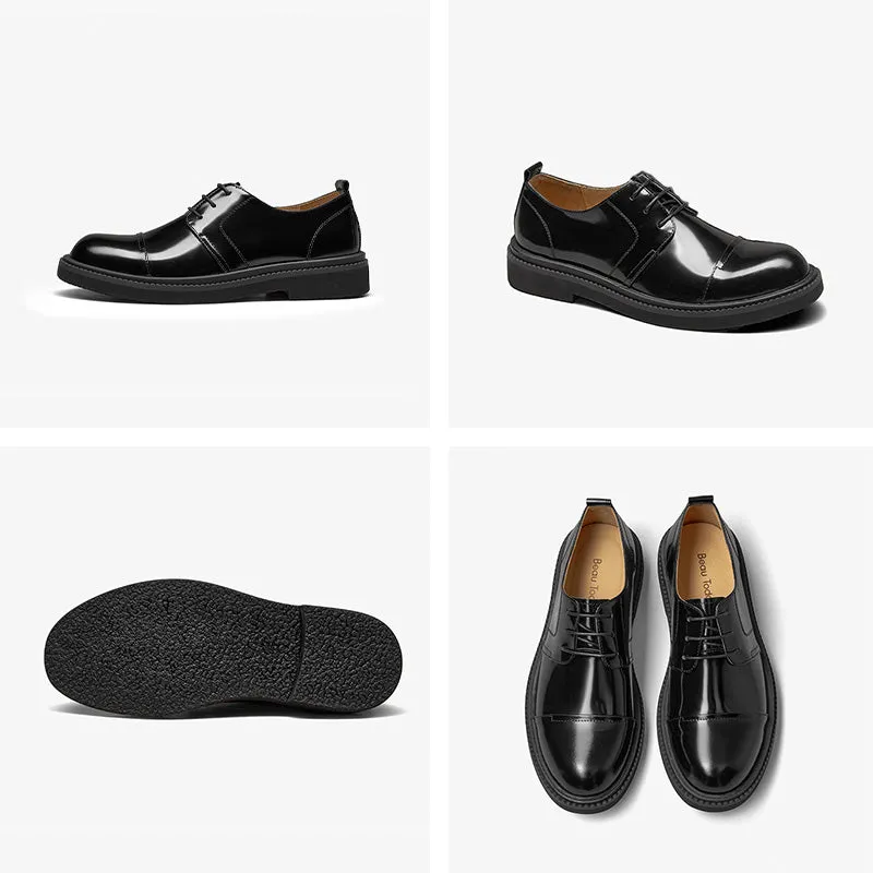 BeauToday Leather Cap Toe Business Dress Shoes for Men