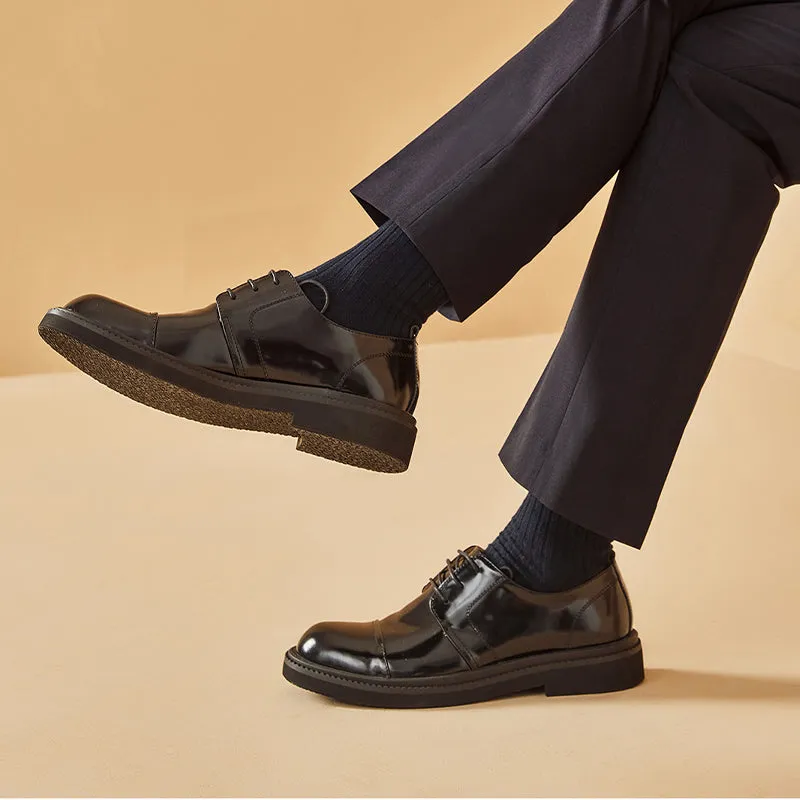 BeauToday Leather Cap Toe Business Dress Shoes for Men