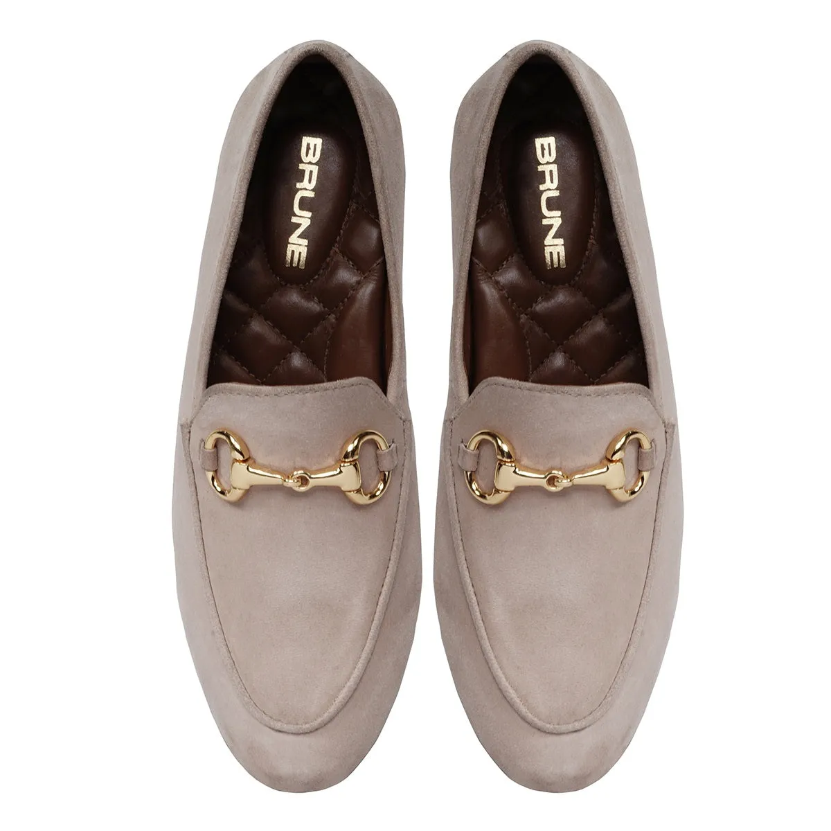 Beige Slip-On Shoes For Women in Suede Leather