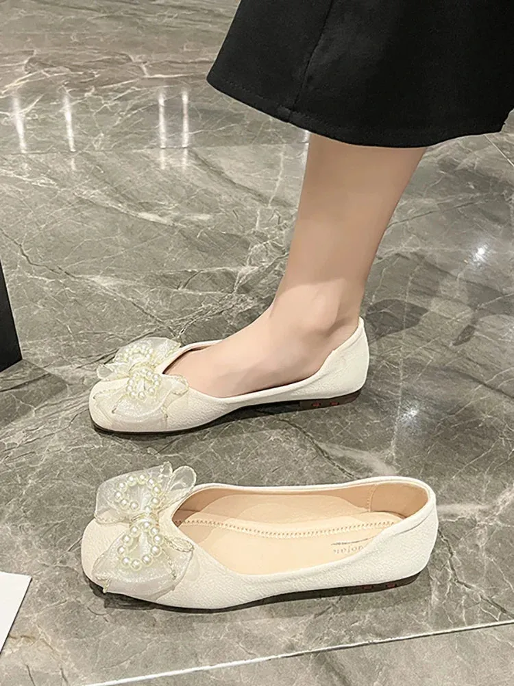 binfenxie  -  Summer Shoes Ladies Slip-on Women's Moccasins Female Footwear All-Match Modis Round Toe Bow-Knot Shallow Mouth Casual Sneaker 20