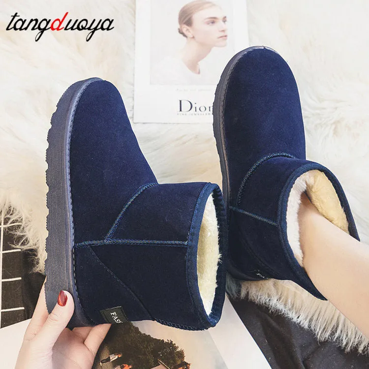 Brand Women&#39;s Shoes Australian Boots Winter Footwear Round Toe Flat Heel Boots-Women Fashion Snow Low 2022 Ladies Ankle Cotton