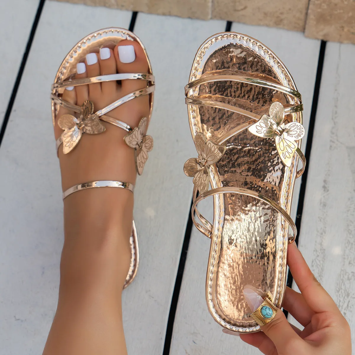Butterfly Cross Strap Slides