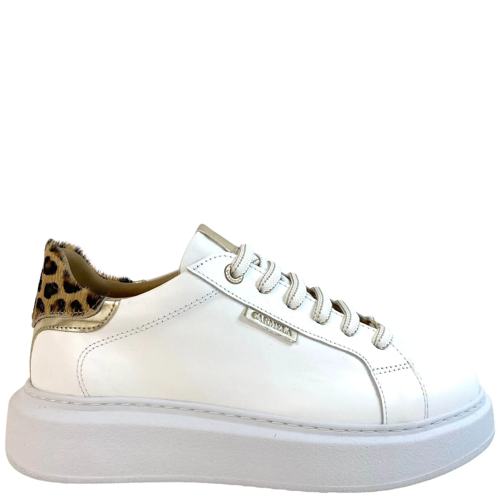 Carmela White Leather Lace Up Sneakers - Gold