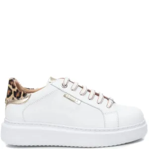Carmela White Leather Lace Up Sneakers - Gold