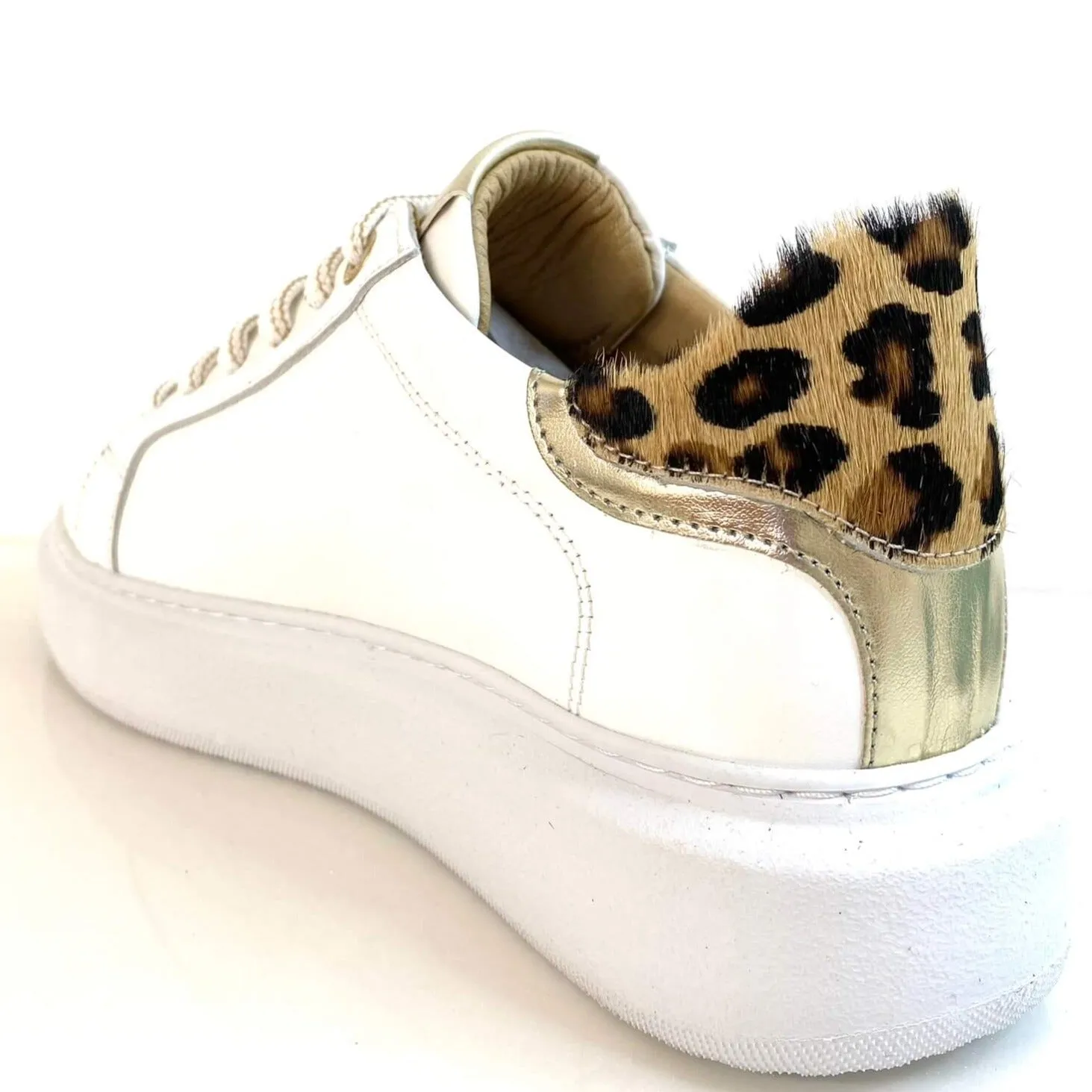 Carmela White Leather Lace Up Sneakers - Gold