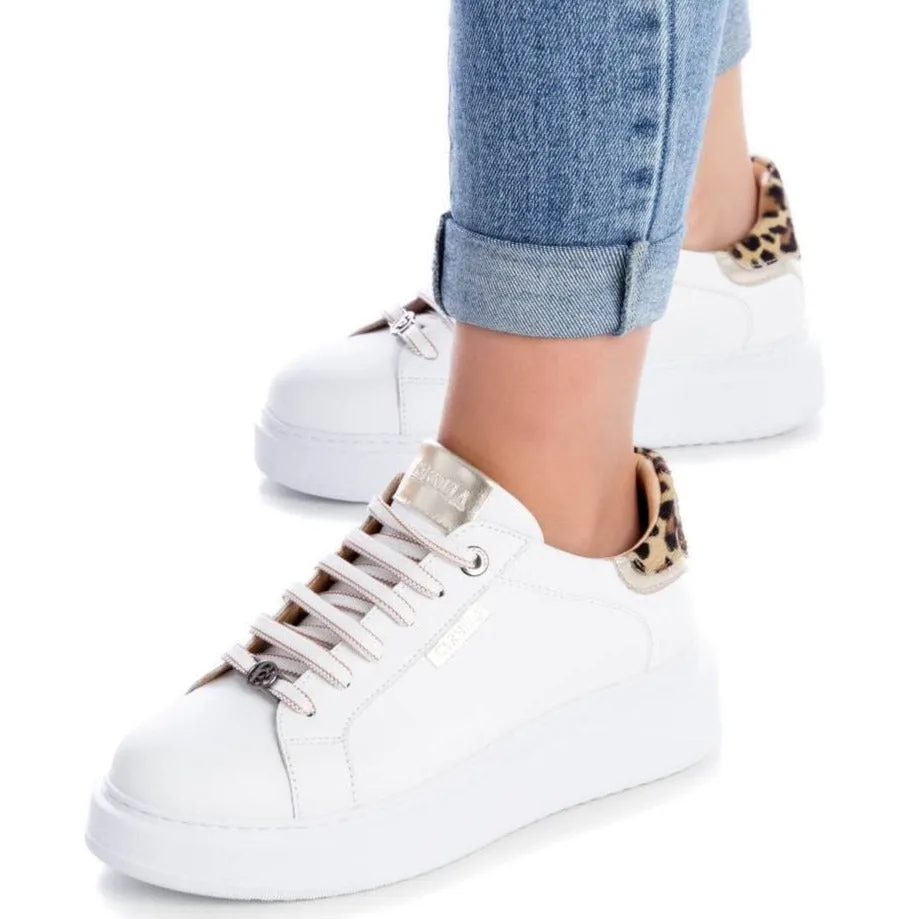 Carmela White Leather Lace Up Sneakers - Gold