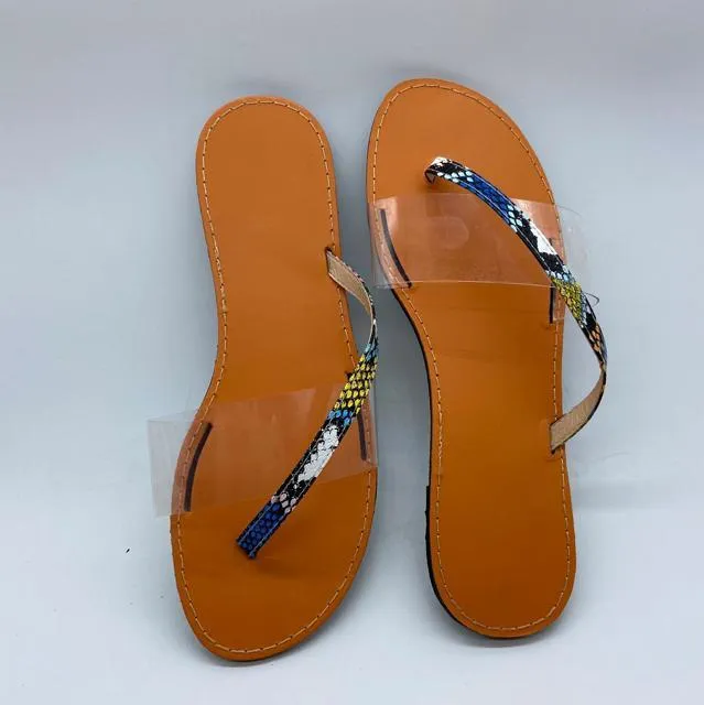 Chicvane Snakeskin Printed T-strap Thong Sandals Clear Flip Flops