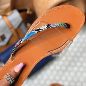 Chicvane Snakeskin Printed T-strap Thong Sandals Clear Flip Flops