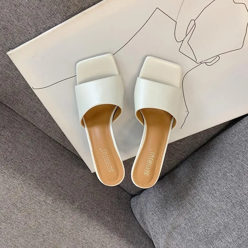 Chicvane Square Toe Stiletto Heel Sandals Slides Sandals