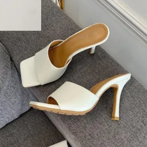 Chicvane Square Toe Stiletto Heel Sandals Slides Sandals
