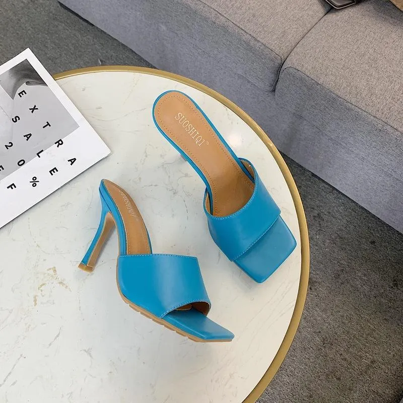 Chicvane Square Toe Stiletto Heel Sandals Slides Sandals