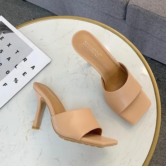 Chicvane Square Toe Stiletto Heel Sandals Slides Sandals