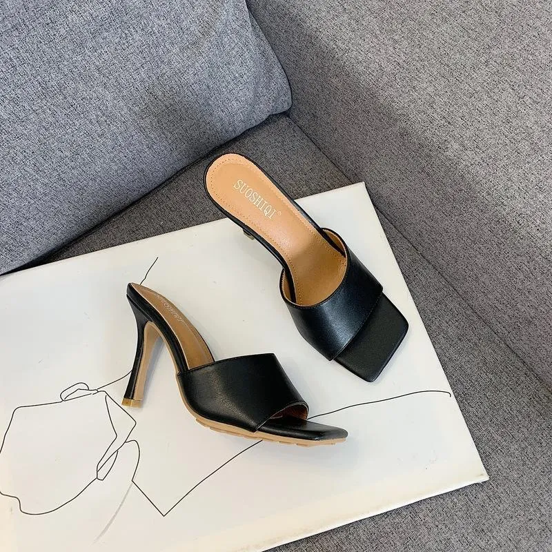 Chicvane Square Toe Stiletto Heel Sandals Slides Sandals