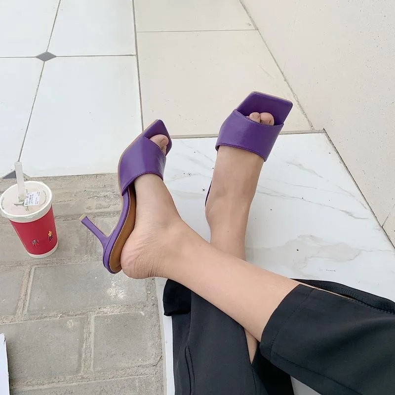 Chicvane Square Toe Stiletto Heel Sandals Slides Sandals