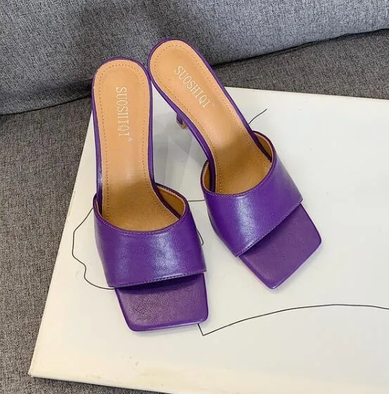 Chicvane Square Toe Stiletto Heel Sandals Slides Sandals