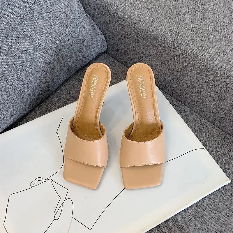 Chicvane Square Toe Stiletto Heel Sandals Slides Sandals
