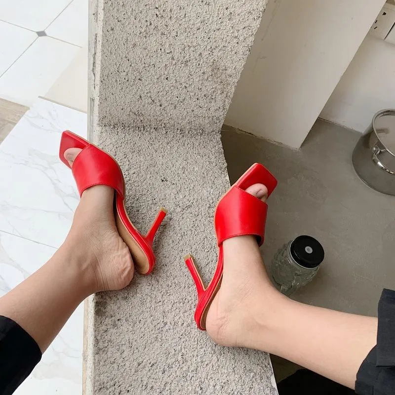 Chicvane Square Toe Stiletto Heel Sandals Slides Sandals
