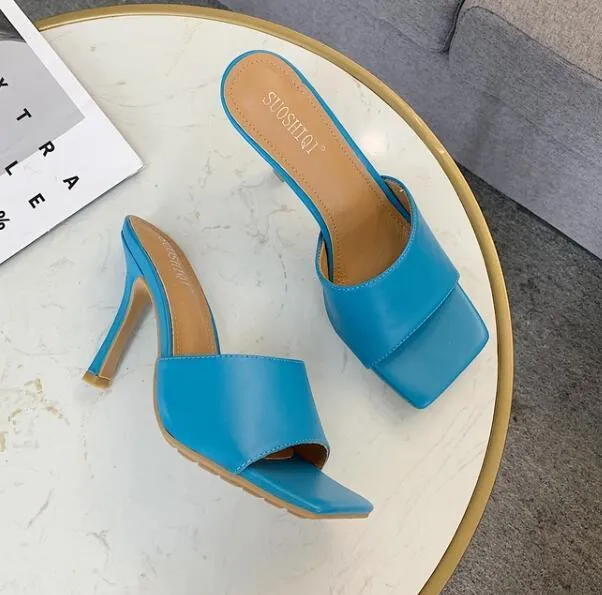 Chicvane Square Toe Stiletto Heel Sandals Slides Sandals