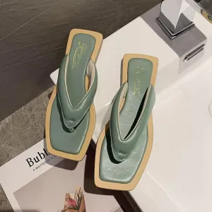 Chicvane Square Toe T-strap Thong Sandals Flip Flops