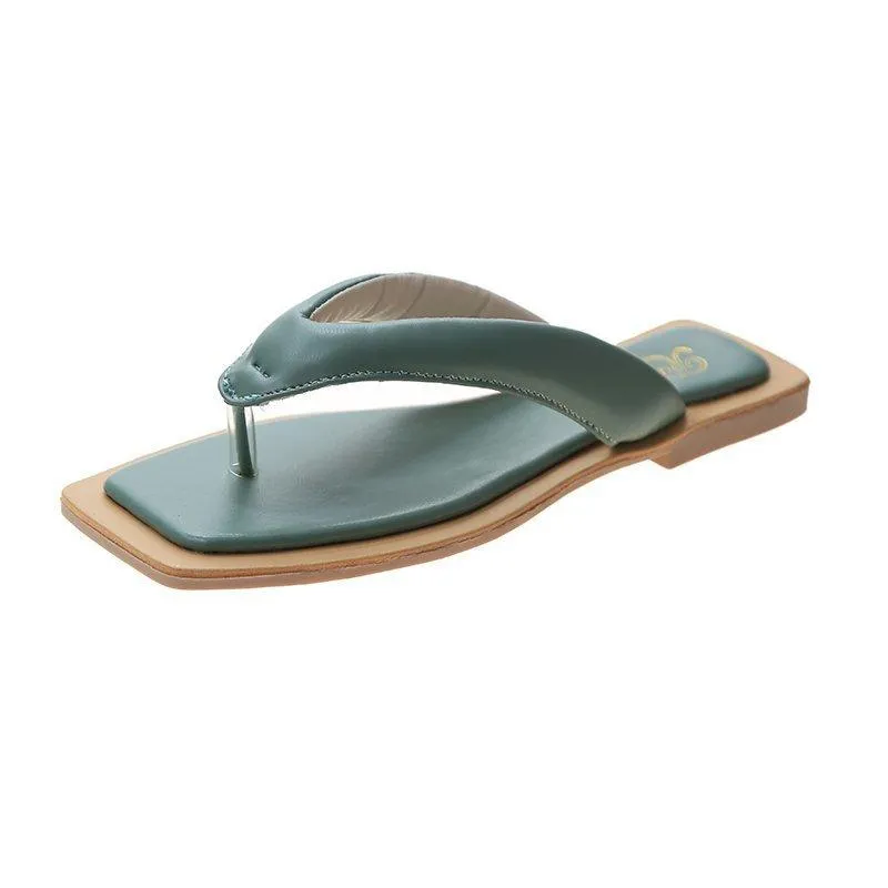 Chicvane Square Toe T-strap Thong Sandals Flip Flops