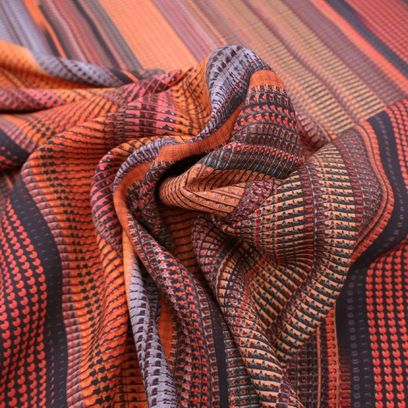 Dressmaking Orange Viscose - Bar Code Stripe