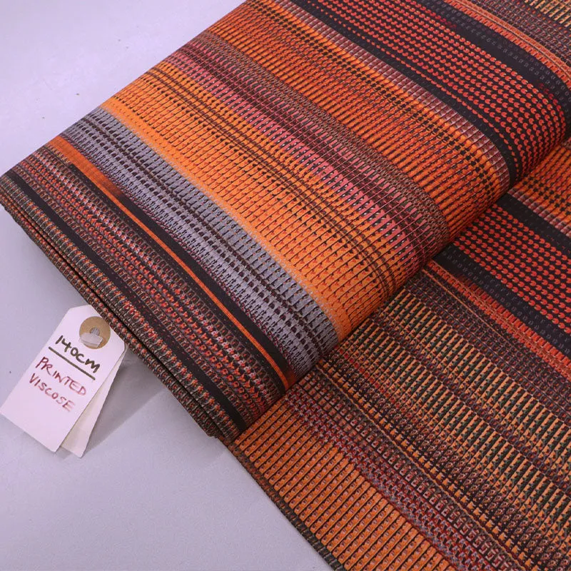 Dressmaking Orange Viscose - Bar Code Stripe