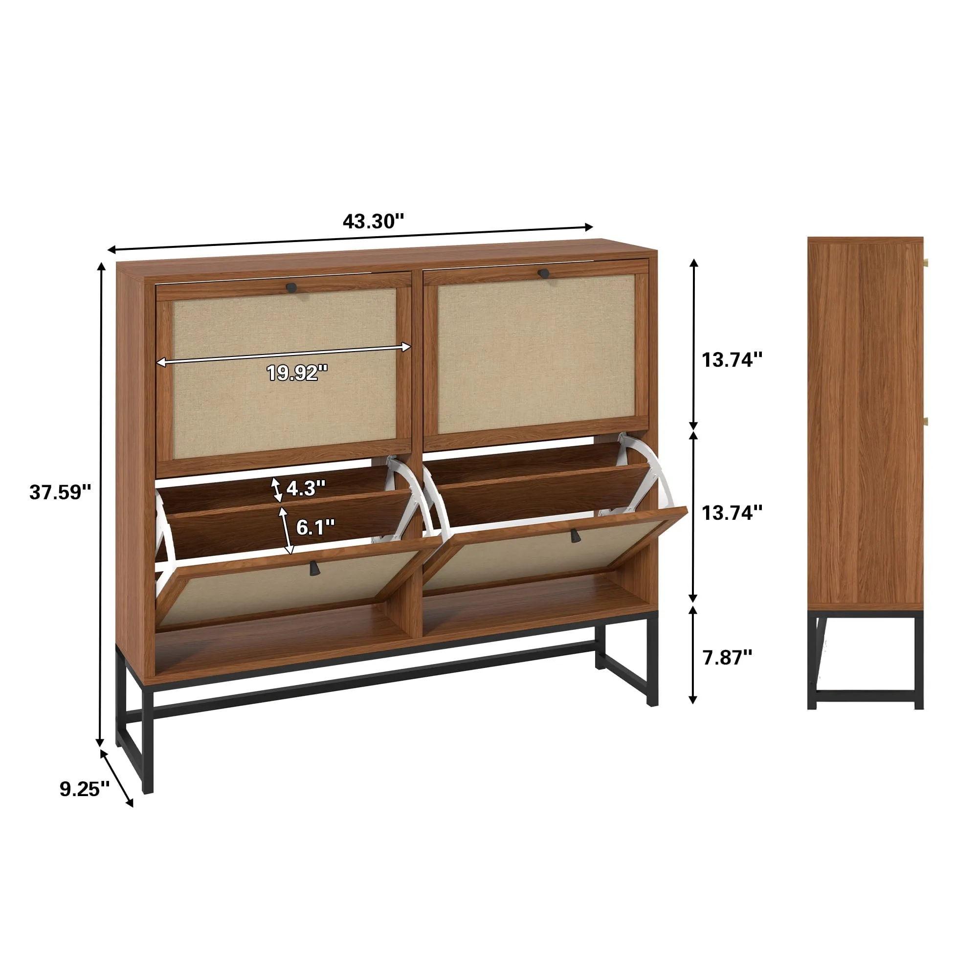everyday Shoe Cabinet with 4 Flip Drawers, Narrow Shoe Storage Cabinet for Entryway, Walnut