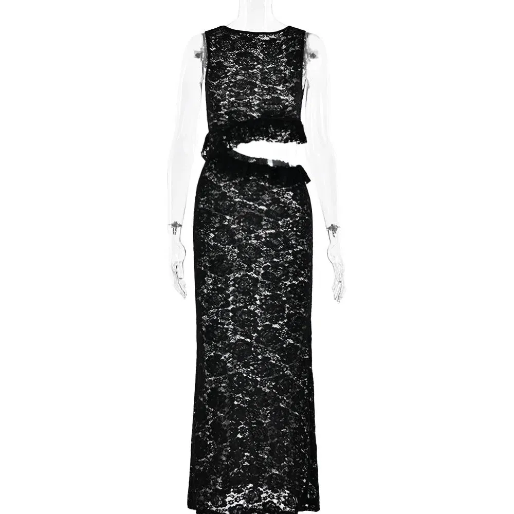 Fantoye Sexy See Through Lace Women Maxi Dress Elegant Beachwear