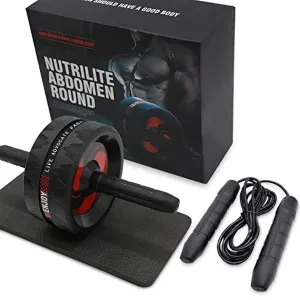 Fitness Ab Roller Wheel for Abdominal Exercises Abs Workout Equipment with Knee Pad and Jump Rope for Home Office Gym Trainer