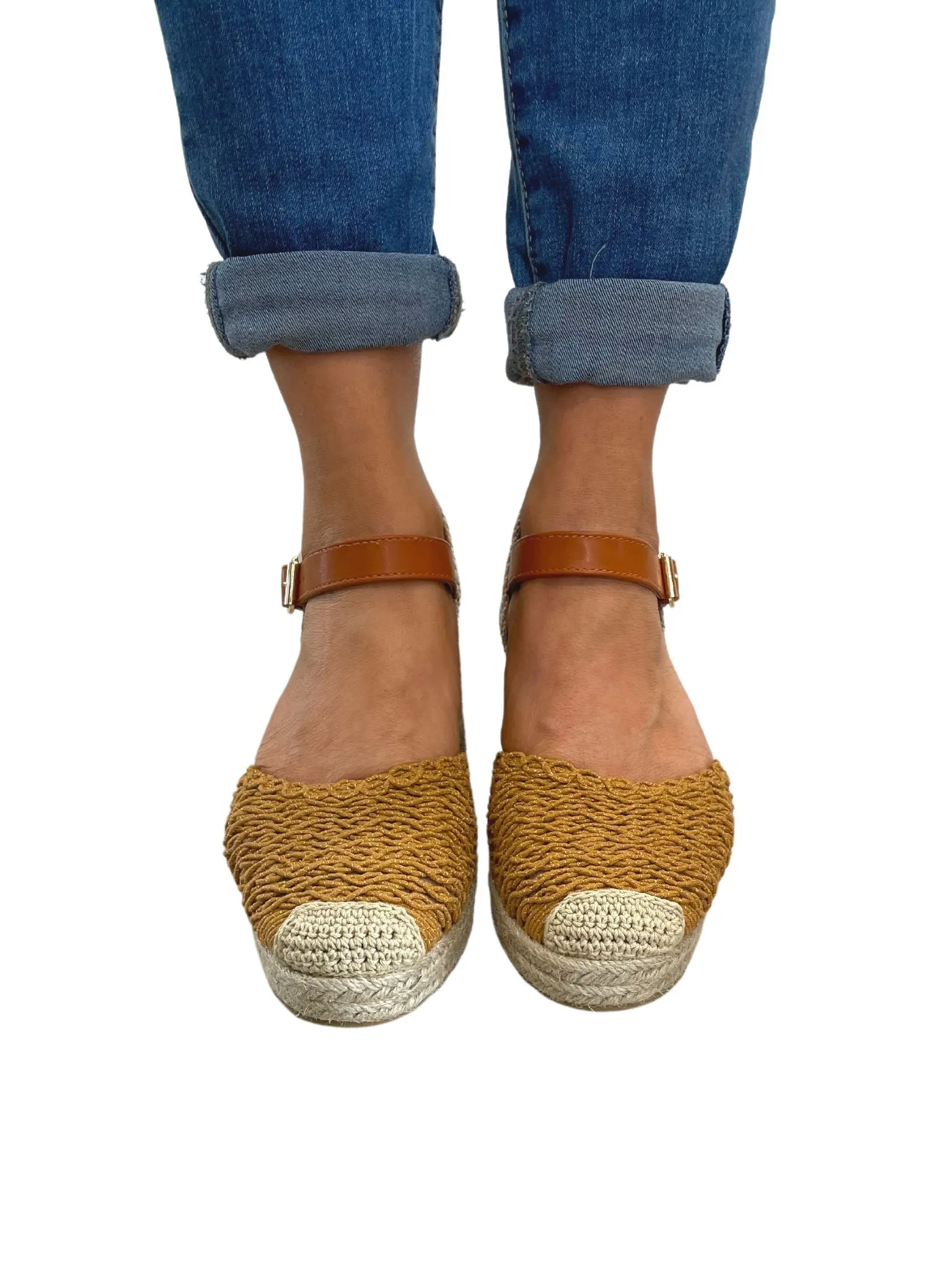 Flossie Closed Toe Ankle Espadrille  Wedge Sandals- Cayenne