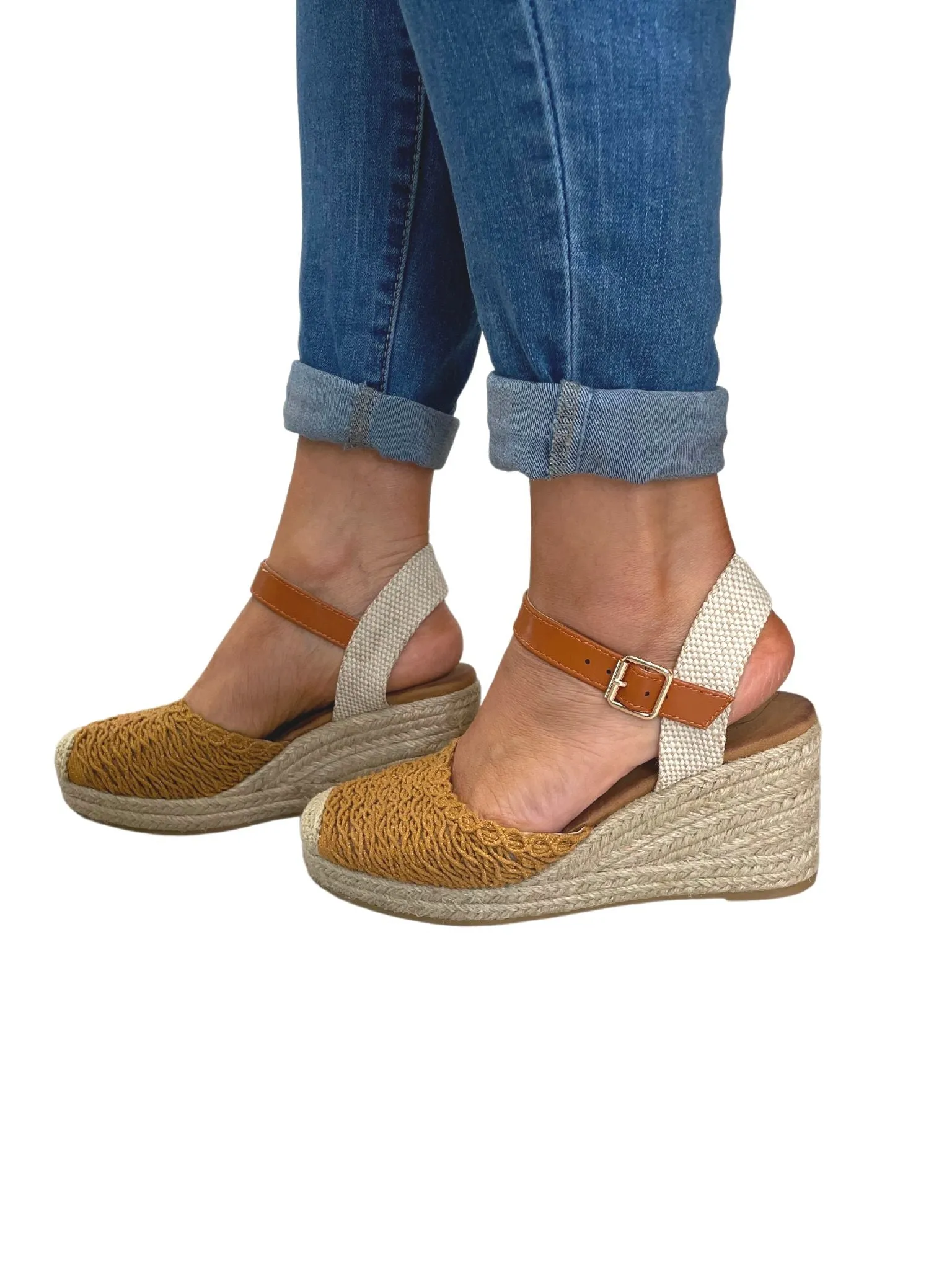 Flossie Closed Toe Ankle Espadrille  Wedge Sandals- Cayenne