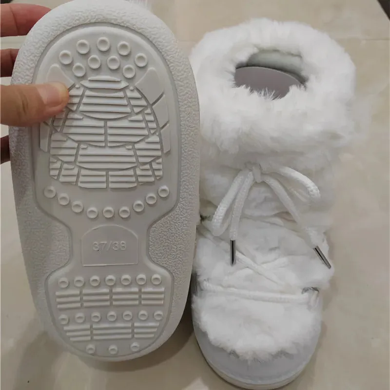 Fluffy Fur Boots 2024 Winter Fashion Sexy Faux Fox Fur Snow Boots Ladies Furry Warm Cotton Boots Female Outdoor Ski Boots