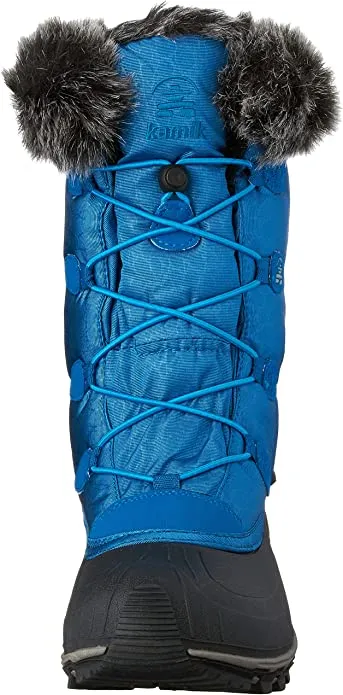 Kamik Momentum Blue Pull On Rounded Toe Waterproof Fur Trim Ankle Snow Boots