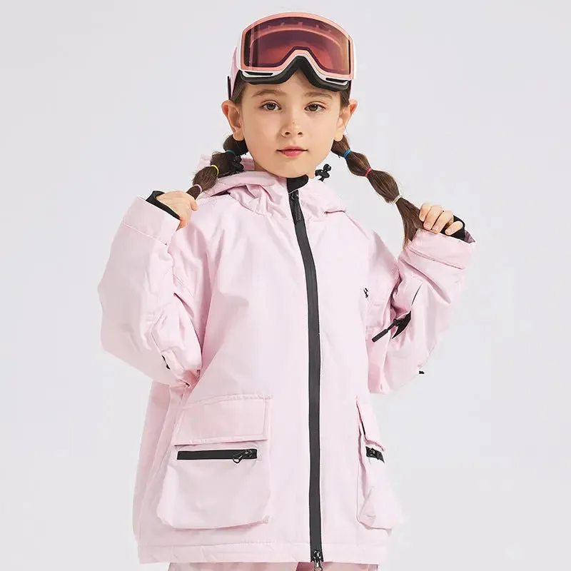 Kids Warm Ski Jacket Coat for Winter Solid Color Snow Wear