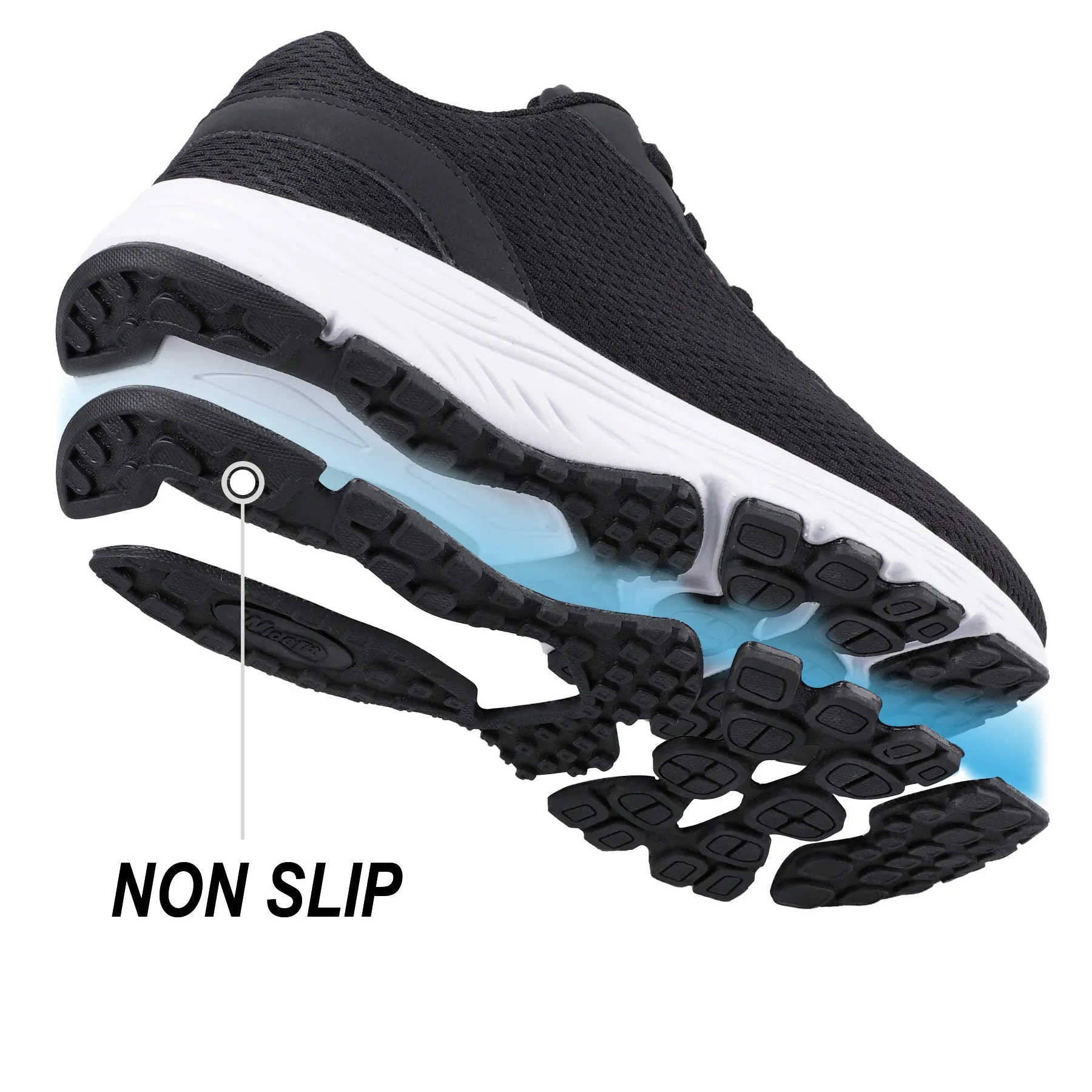 Knixmax Extra Wide Lightweight Men's Running Shoes for Flatfoot Black Sport Shoes with Wide Toe Box