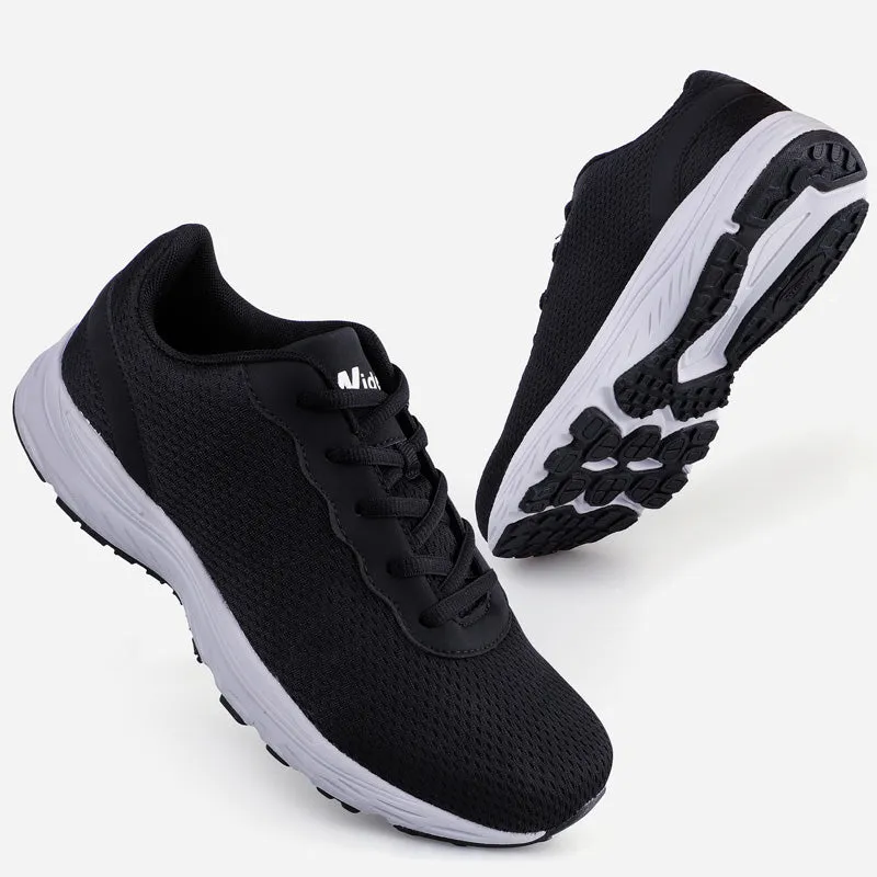 Knixmax Extra Wide Lightweight Men's Running Shoes for Flatfoot Black Sport Shoes with Wide Toe Box