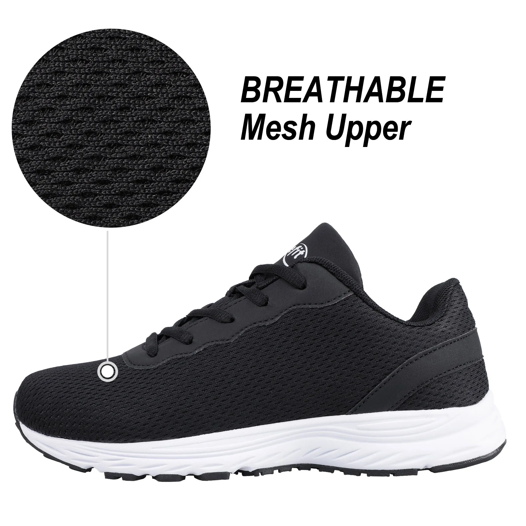Knixmax Extra Wide Lightweight Men's Running Shoes for Flatfoot Black Sport Shoes with Wide Toe Box