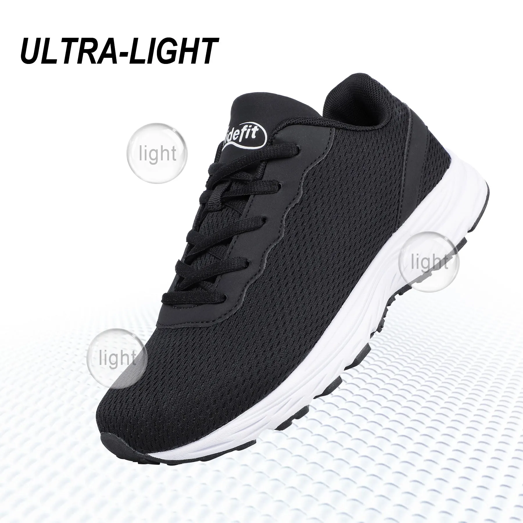 Knixmax Extra Wide Lightweight Men's Running Shoes for Flatfoot Black Sport Shoes with Wide Toe Box