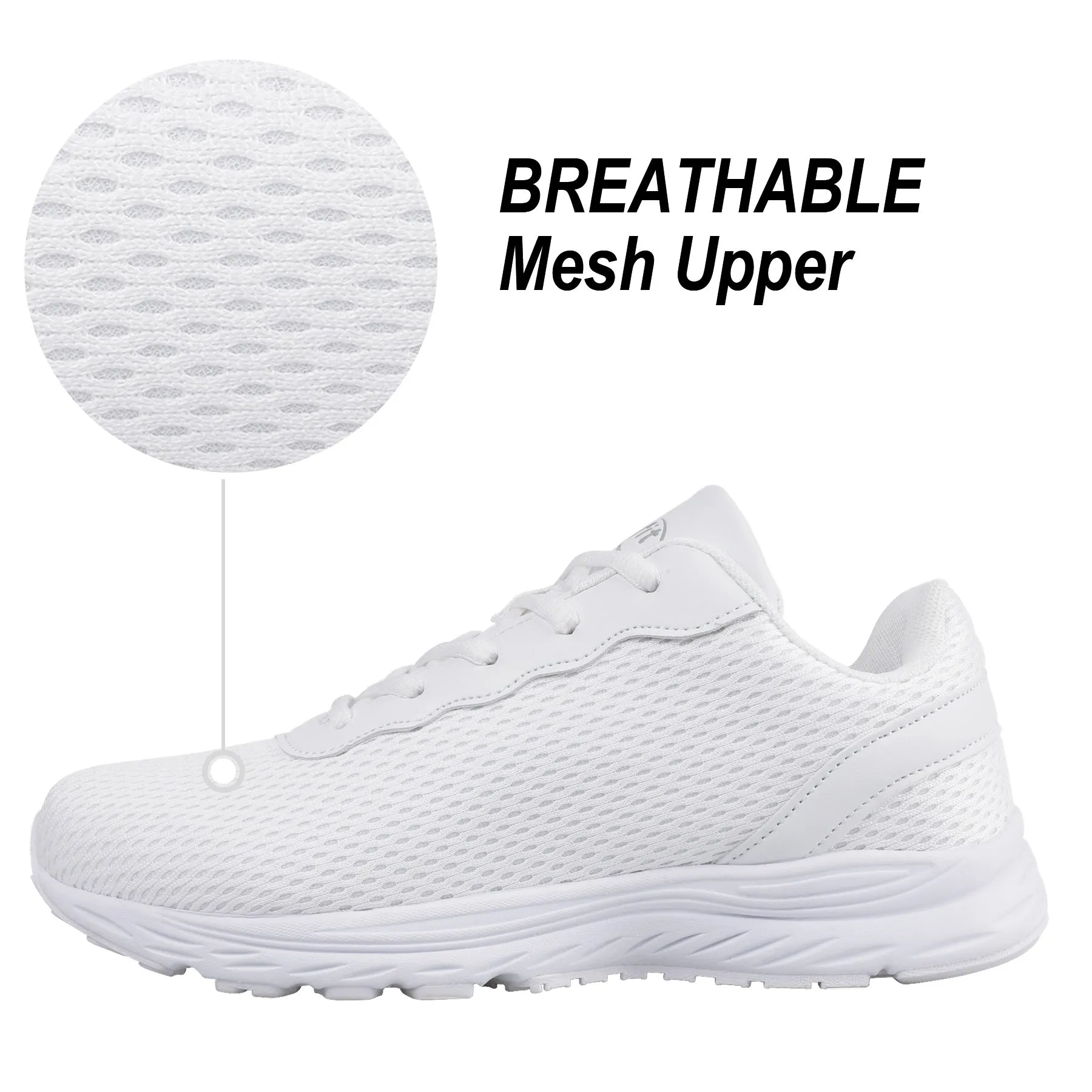 Knixmax Extra Wide Lightweight Men's Running Shoes for Flatfoot White Sport Shoes with Wide Toe Box