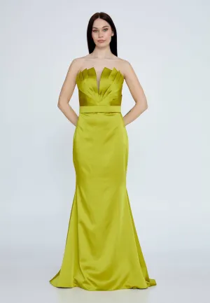 Lime Satin long dress without slit