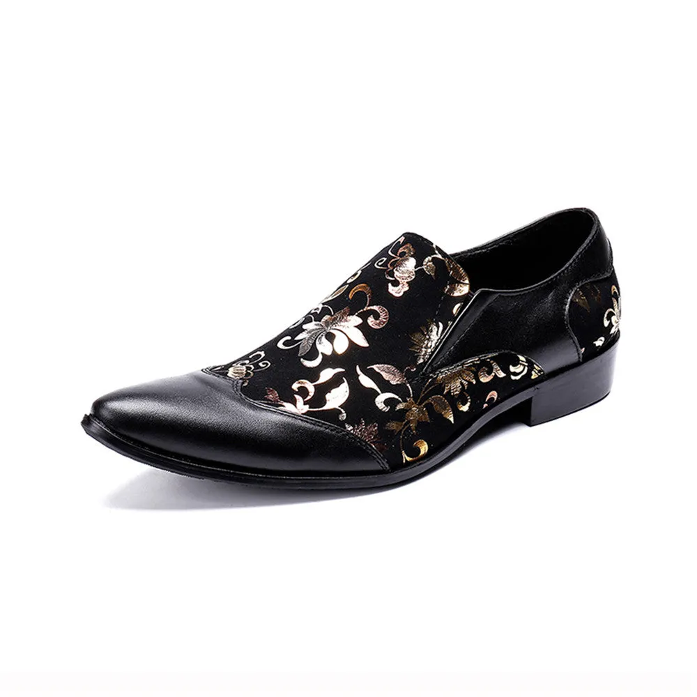 Mens Slip On Black Printed Oxford Shoes