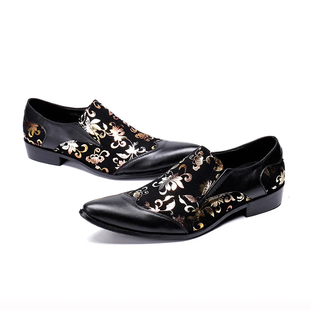 Mens Slip On Black Printed Oxford Shoes