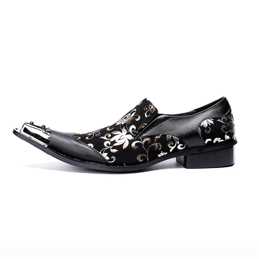 Mens Slip On Black Printed Oxford Shoes