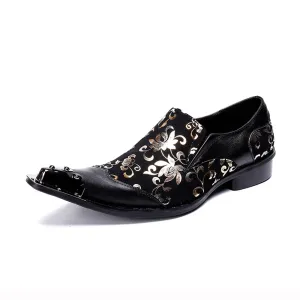 Mens Slip On Black Printed Oxford Shoes