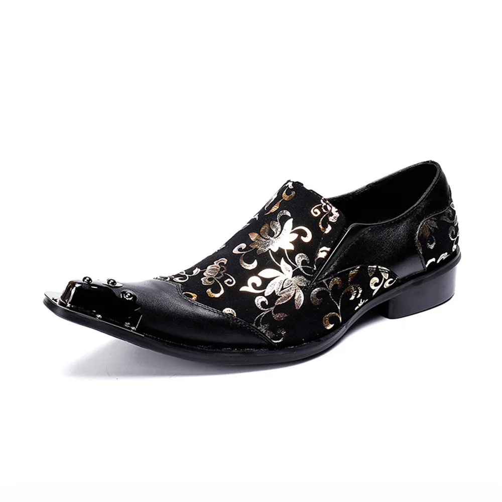 Mens Slip On Black Printed Oxford Shoes